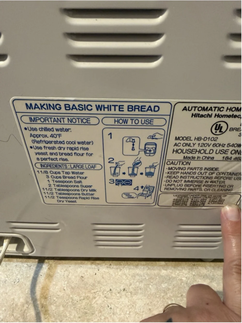HITACHI Automatic Home Bakery BREAD Cake MAKER MACHINE Manual Pan Paddle HB-D102